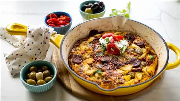 Tortilla de patatas z chorizo i papryką piquillo